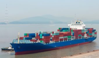 Maritime transport of goods by sea in containers