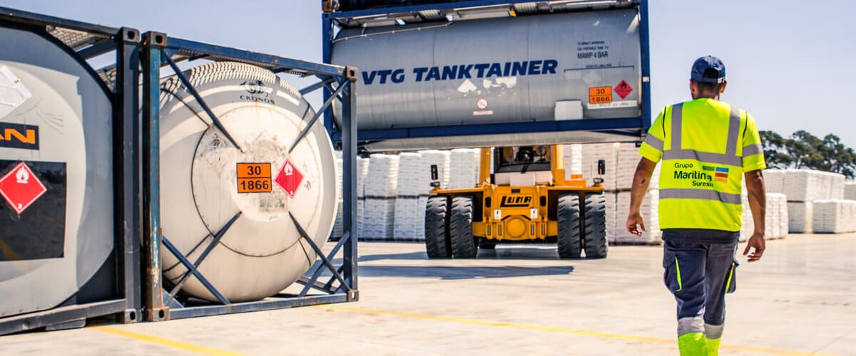 Open air storage of sea containers and tank containers for dangerous goods - Container and goods depot in Cartagena Murcia Spain